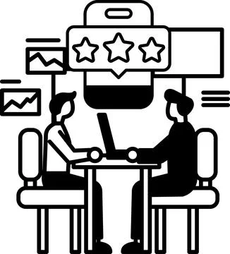 Men sitting at a table with a laptop in front of them Stock Illustration