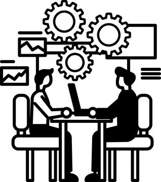 Men sitting at a table with a laptop in front of them Stock Illustration