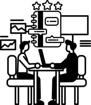 Men sitting at a table with a laptop in front of them イラスト素材