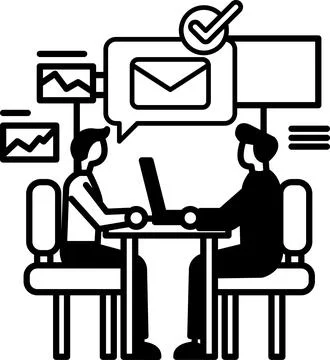 Men sitting at a table with a laptop in front of them Stockillustratie