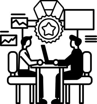 Men sitting at a table with a laptop in front of them Stock Illustration