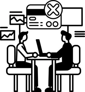 Men sitting at a table with a laptop in front of them Illustrazione stock