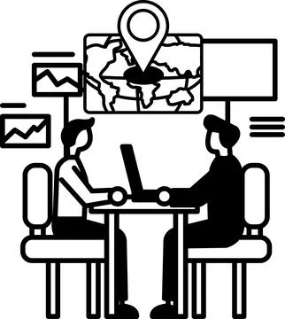 Men sitting at a table with a laptop in front of them Stockillustratie