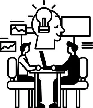 Men sitting at a table with a light bulb on their heads Illustrazione stock