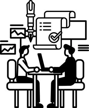 Men sitting at a table with a pen and paper in front of them Stockillustratie