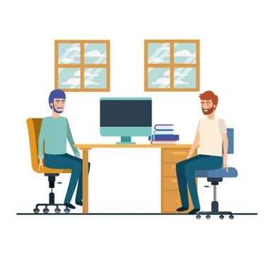Men sitting in the work office with white background Stockillustratie