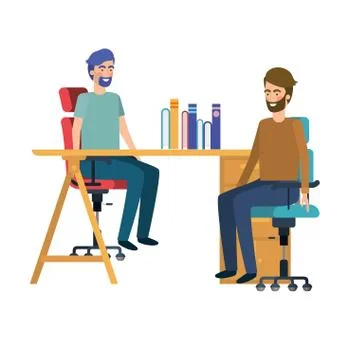 Men sitting in the work office with white background 스톡 일러스트