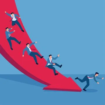 The men slide down through an arrow that slopes to the ground due to layoff.. Stock Illustration