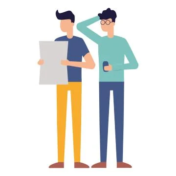 Men with smartphone and document Stock Illustration