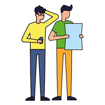 Men with smartphone and document Stock Illustration