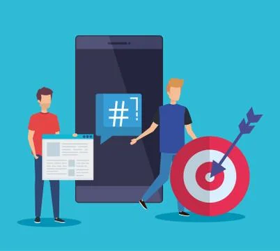 Men with smartphone technology and terget with document Stock Illustration