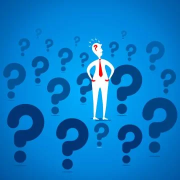 Men stand on many question background Stock Illustration