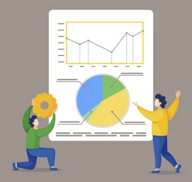 Men Stand near Board with Analytics Data Diagrams Illustrazione stock