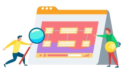 Men Stand near Data Board with Magnifying Glass Stock Illustration