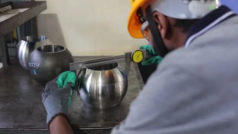 Men standing a CNC machine in factory Stock Footage 286798756