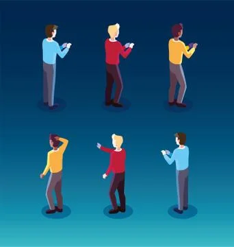 Men standing with different poses Illustrazione stock