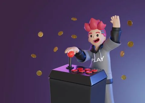 Men standing using the game controller. To receive award Crypto in Metaverse Stock Illustration