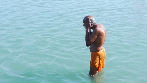 Men Taking the bath At River Stock Footage 75252046