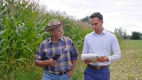 Men talking on the corn farm 스톡 동영상 94861879