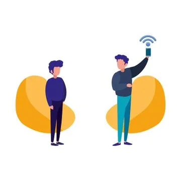 Men team with mobile wifi internet Illustrazione stock