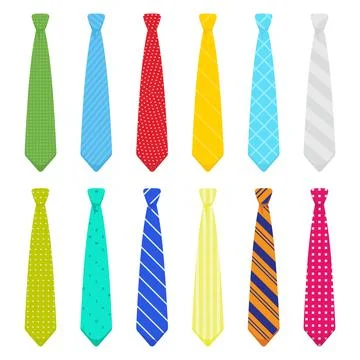 Men ties. Necktie collection in flat style. Menswear decorative elegant acces Stock Illustration