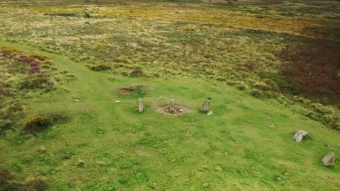 Men-an-Tol Holed Stone, Ancient Cornwall, UK, 4K Cinematic Drone Clip Stock Footage 156819958