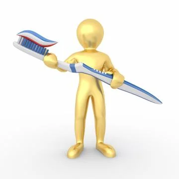 Men with toothbrush on white isolated background. 3d Stock Illustration