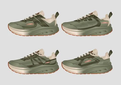 Men Trail Running Shoes Vector Mockup Thick Sole Athletic Sneakers Flat Sketches 스톡 일러스트