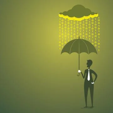 Men under umbrella save by digital rain concept vector Stock Illustration