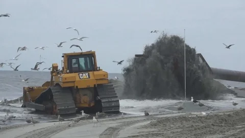 Men of USACE repair previously constructed beach after Hurricane Sandy - 2013 Stock Footage 102230681
