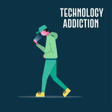 Men use mobile flat art design character technology addiction concept. Stock Illustration