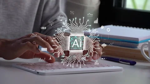 A men using Ai technology on computer keyboard for working in new business. Stock Footage 257748911