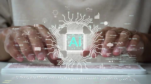 A men using Ai technology on computer keyboard for working in new business. Stock Footage 258639483