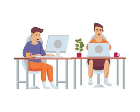 Men using computers work at home 스톡 일러스트