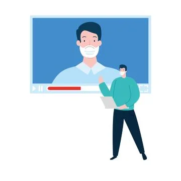 Men using face mask in video conference 스톡 일러스트
