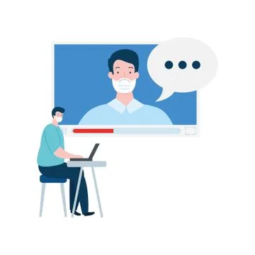 Men using face mask in video conference Illustrazione stock