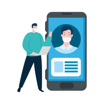 Men using face mask in video conference Illustrazione stock