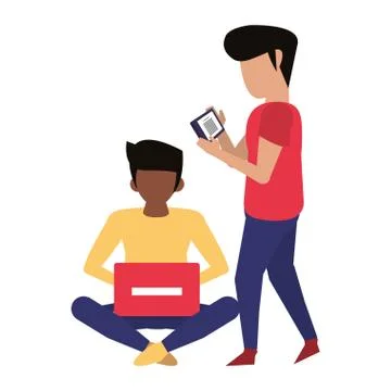 Men using technology devices cartoon Illustrazione stock