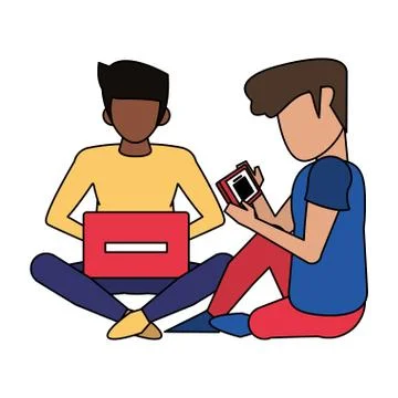 Men using technology devices cartoon Illustrazione stock