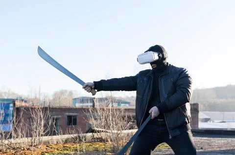 The men in the virtual reality glasses Stock Photos