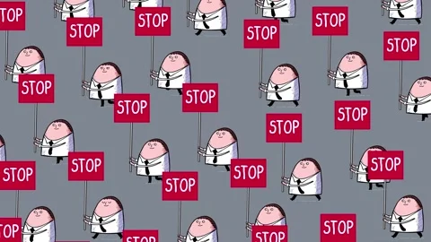 Men walking with sign STOP seamless loop Stock Footage 307284609