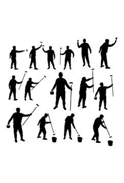 Men wall painter silhouettes Stock Illustration