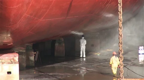 Men washing ship at the shipyard Stock-Footage 57042888