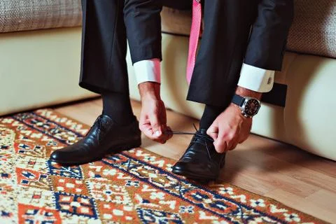 Men wearing work black boot, black and white photo Stock Photos