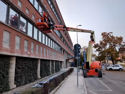 Men at Work - Aerial Platform Crane Truck - HD Stock Footage 233183373