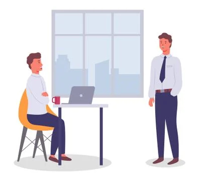 Men work and communicate in office. Informal friendly communication of employees Stock Illustration