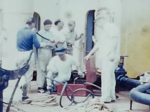 Men Work on a Boat Stock Footage 78008594