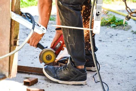 Men work with cutter Stock Photos