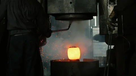 Men at work, forging steel machine inside industrial plant Stock-Footage 65399474