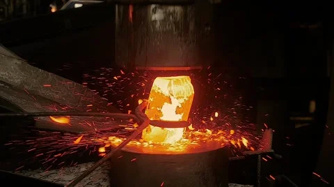 Men at work, forging steel machine inside industrial plant Stock Footage